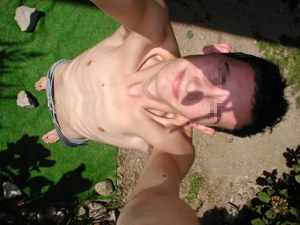 Joa looking up into the sunlight at MountainMouth in 2003